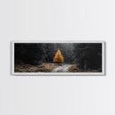 Lone Golden Tree, Forest Path Landscape, Moody Nature Wall Art, Framed Canvas Print, Minimalist Fall Decor, Entryway Accent Piece