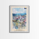 Doboj Bosnia and Herzegovina Countryside Framed Canvas Print, Watercolor Travel Poster, Bosnian Scenic Art, Cozy Home Decor, Rustic Wall Art, Living Room Decor