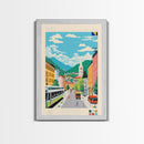 Cazin Bosnia and Herzegovina Travel Poster Framed Canvas Print, Midcentury Modern Art, Pop Art Wall Decor, Home Decor, Living Room Art