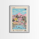 Ilidža Bosnia and Herzegovina Travel Poster Framed Canvas Print, Midcentury Modern Art, Pop Art Wall Decor, Scenic Wall Art, Bedroom Decoration