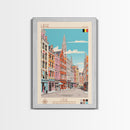 Liège Belgium Travel Poster Framed Canvas Print, Midcentury Modern Art, Pop Art Wall Decor, Scenic Art, Home and Office Decoration