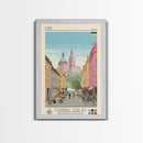 Lviv Ukraine Travel Poster Framed Canvas Print, Wall Decor, Midcentury Modern Art, Pop Art, Scenic Art for Home and Office