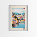 Skien Norway Travel Poster Framed Canvas Print, Midcentury Modern Art, Pop Art Wall Decor, Scenic Wall Art, Bedroom Art