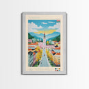 Tatabánya Hungary Travel Poster Framed Canvas Print, Midcentury Modern Art, Pop Art Wall Decor, Living Room Art, Vacation Gift