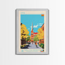 Umeå Sweden Travel Poster Framed Canvas Print, Midcentury Modern Art, Pop Art Wall Decor, Living Room Art, Vacation Gift
