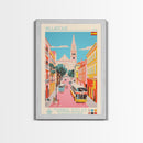 Valladolid Spain Travel Poster Framed Canvas Print, Midcentury Modern Art, Pop Art Wall Decor, Living Room Art, Scenic Wall Art