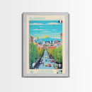 Villeurbanne France Travel Poster Framed Canvas Print, Midcentury Modern Art, Pop Art Wall Decor, Living Room Art, Vacation Gift