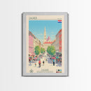 Zagreb Croatia Travel Poster Framed Canvas Print, Midcentury Modern Art, Pop Art Wall Decor, Living Room Art, Home Decoration