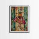 Spooky Skeleton Ballerina, Framed Canvas Print, Halloween Wall Art