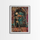 Halloween Skeleton Playing Violin, Framed Canvas Print, Wall Art, Living Room Decor, Spooky, Skeleton Art, Original Painting