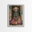 Halloween Pirate Skeleton with Pizza, Framed Canvas Print, Wall Art, Spooky Decor, Pirate Theme, Halloween Decoration, Living Room Art