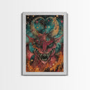 Fantastical Demon with Stars Framed Canvas Print | Halloween Monster Art | Spooky Starry Art | Scary Demon Art for Home Decoration