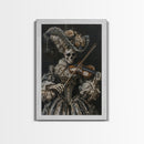 Victorian Skeleton Violinist Framed Canvas Print, Halloween Art, Creepy Wall Art, Spooky Home Decor, Scary Art, Gothic Living Room Decor