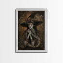 Mysterious Witch Holding Snake, Framed Canvas Print, Gothic Witch Art, Dark Fantasy Decor, Witch and Serpent, Halloween Accessories