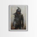 Scarecrow with Glowing Eyes in Dark Field, Framed Canvas Print, Halloween Scarecrow Art, Spooky Farm Decor, Creepy Harvest Illustration