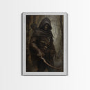 Grim Reaper Archer in Dark Enchanted Forest - Eerie Gothic Wall Art Framed Canvas Print, Unique Spooky Halloween Haunted Homes