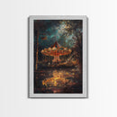 Haunted Forest Path with Pumpkins Framed Canvas Print, Halloween Wall Art, Spooky Home Decor, Eerie Forest Artwork, Haunted Pathway Art