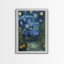 Spooky Night Train Arrival Framed Canvas Print, Halloween Wall Art, Haunted Train Artwork, Eerie Station Decor, Ghostly Home Art