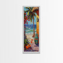Long Narrow Coastal Art Print for Beach House, Mediterranean Canvas Wall Art Framed, Textured Oil Painting, Modern Living Room Wall Art