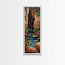 Whimsical Waterfall Canvas Painting Framed and Printed, Contemporary Art Print of Tropical Landscape, Botanical Wall Art Print, Nature Art