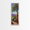 Oversized Texture Mountain Landscape Art Framed and Printed on Canvas, Vertical Impasto Painting on Canvas, Skinny Bedroom Wall Art