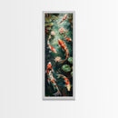 Mystic Forest Pond Koi Fish Boho Farmhouse Wall Art Framed Canvas Print Tall Art Japanese Style Art