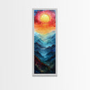 Majestic Sunrise Over Mountain Range Boho Sunset Landscape Framed Canvas Print Tall Art Japanese Style Art