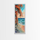 Expressive Coastal Shoreline Landscape in Blue and Orange, Abstract Painting on Framed Canvas Print, Perfect for Beach-Themed Wall Art