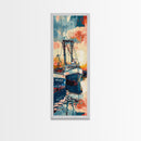 Majestic Fishing Boats Resting in a Vibrant Sunset Harbor - Skinny Art, Japanese Wall Decor, Framed Canvas Print, Ukiyo-e Style