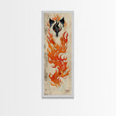 Fiery Kitsune Spirit Skinny Art Tall Art Japanese Ukiyo-e Inspired Mythical Creature Framed Canvas Print