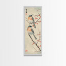 Pair of Birds on Snowy Branches, Japanese Art Framed Canvas Print, Tall and Skinny Wall Art in Ukiyo-e Style