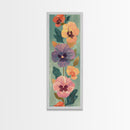 Skinny Art Delicate Pansies In Japanese Style Wood Block Print Soft Pastel Colors On Framed Canvas Print, Tall Art Ukiyo-e