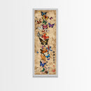 Butterflies In Spiral Formation On Light Brown Canvas Tall Art Skinny Art Framed Canvas Print Japanese Style Art Ukiyo-e Wood Block Print