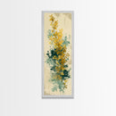 Golden Foliage Set Against Green Textured Background Skinny Art Tall Art Framed Canvas Print Japanese Style Art Ukiyo-e Art Wood Block Print Natural Elegant