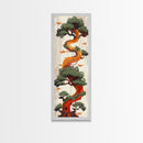 Curved Tree With Green Foliage Ukiyo-e Art Japanese Style Framed Canvas Print Wood Block Print Skinny Art Tall Art