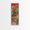 Complex Samurai Battle Scene With Mythical Creatures Framed Canvas Print Ukiyo-e Wall Art Wood Block Print Tall Art Japanese Style Skinny Art