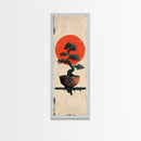 Canvas Print Bonsai Tree Silhouette Against Red Sun, Minimalistic Japanese Style Art For Modern Home, Wall Decoration