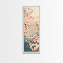 Cherry Blossom Branches Pale Background Japanese Style Tall Skinny Framed Canvas Print Wall Art