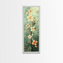 Japanese Style Art Featuring A Delicate Branch With Blooming Flowers, Skinny Art, Tall Art, Ukiyo-e Art, Framed Canvas Print, Wood Block Print