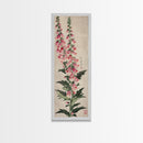 Skinny Art Tall Art Foxglove Flowers Wood Block Print Japanese Style Art Vertical Composition Framed Canvas Print