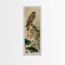 Majestic Hawk Perched Among Verdant Foliage Ukiyo-e Tall Skinny Wood Block Framed Canvas Print Japanese Style Art