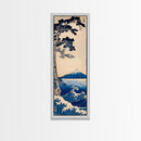 Skinny Art Tall Art Framed Canvas Print Japanese Style Art Blue Pine Tree Mount Fuji Wood Block Print Ukiyo-e Feng Shui Wall Art