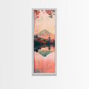 Skinny Art Tall Art Framed Canvas Print Japanese Style Art Mount Fuji Lake Reflection Red Maple Wood Block Print Ukiyo-e Feng Shui Wall Art