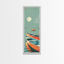 Moonlit Boats Drifting On Calm Waters In Japanese Style Ukiyo-e Art Framed Canvas Print Skinny Art Tall Art