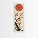 Blackbird Perched On A Branch Under The Red Sun In Japanese Style Ukiyo-e Art Framed Canvas Print Skinny Art Tall Art