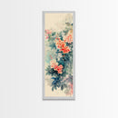 Azalea Blossoms Skinny Art Tall Art Japanese Ukiyo-e Inspired Floral Framed Canvas Print for Elegant and Timeless Decor