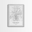 Fort Wayne Street Map, Indiana Map, City Map Art, Minimalist Art, Wall Art, Canvas Print, Office Wall Décor, Gifts For Him, Travel Print