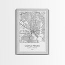 Grand Prairie Street Map, Texas Map, City Map Art, Minimalist Art, Wall Art, Canvas Print, Black And White, Travel Print, Anniversary Gift