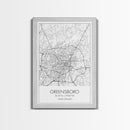 Greensboro Street Map, North Carolina Map, City Map Art, Minimalist Art, Wall Art, Canvas Print, Travel Wall Art, Gift For Travelers