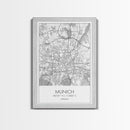 Munich Street Map, Germany Map, Europe City Map Art, Modern Art, Wall Art, Canvas Print, Dorm Wall Décor, Holiday Gift, Travel Wall Print